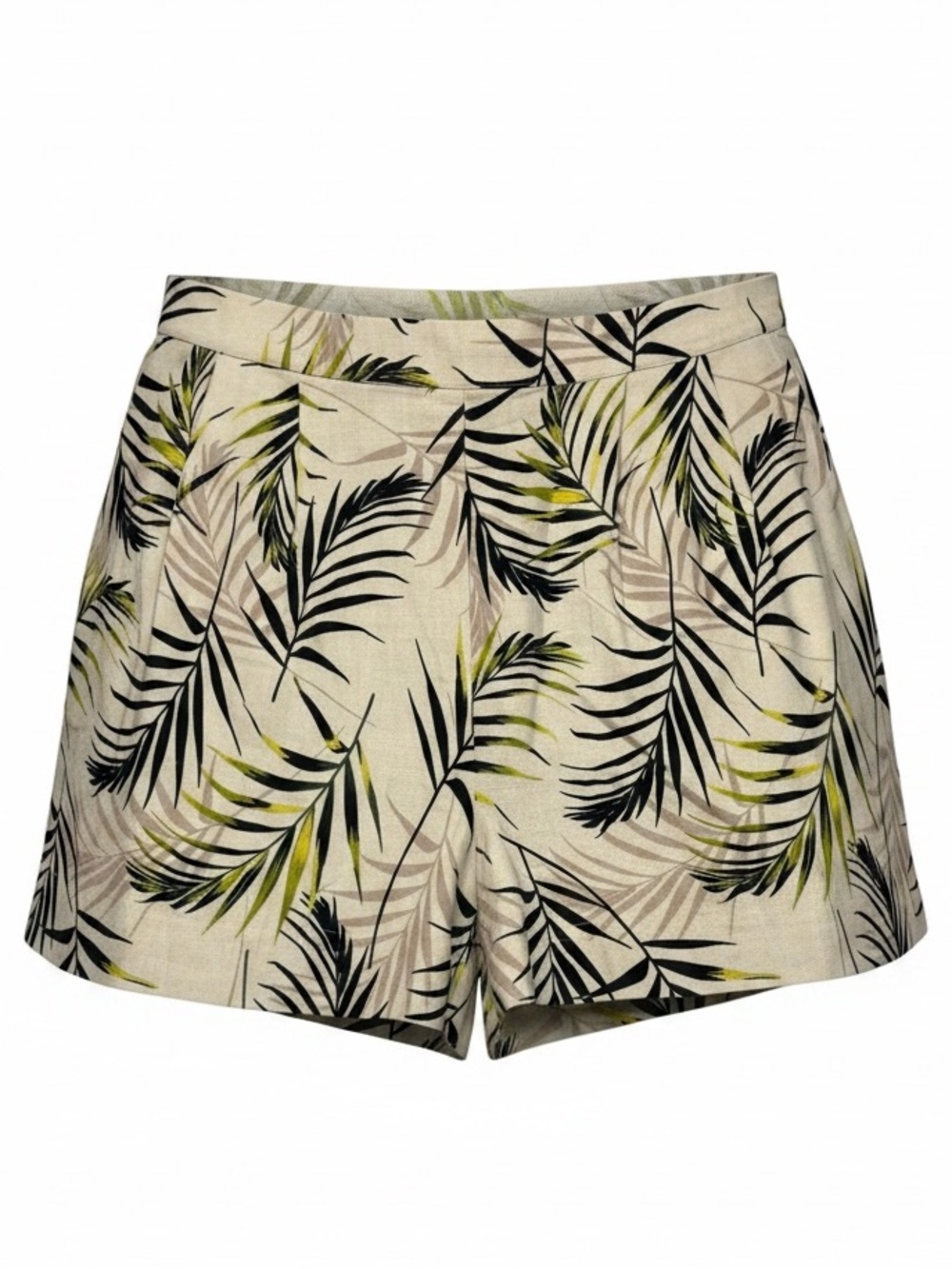 Ophelia Roe Linen Blend Palm Print Shorts Tropical Beige Women Size L  Casual
